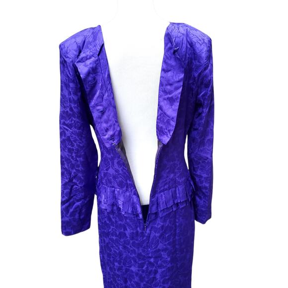 Vintage Flora Kung II New York Blue Floral Silk Dress Long Sleeve Back Zip Sz 8 - Picture 14 of 16